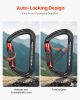 Auto Locking Carabiner Clips, 3 PCS Heavy Duty Caribiner, Professional 30 KN / 6744 lbs Spindle Strength, D-Shaped for Climbing,Hiking,Rappelling