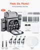 Picnic Backpack, Beach Picnic Backpack Bag for 4 Person with Insulated Cooler Compartment, Detachable Bottle/Wine Holder, Lightweight Blanket
