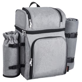 Picnic Backpack, Beach Picnic Backpack Bag for 4 Person with Insulated Cooler Compartment, Detachable Bottle/Wine Holder, Lightweight Blanket