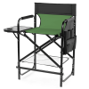 26" Tall Directors Chair with Footrest, 4Portable Bar Height Folding Camping Chair with Built-in Cup Holder, Side Table, Storage Pocket, Olive