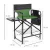 26" Tall Directors Chair with Footrest, 4Portable Bar Height Folding Camping Chair with Built-in Cup Holder, Side Table, Storage Pocket, Olive