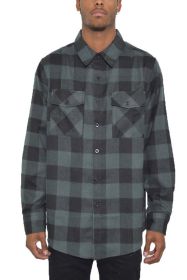 Checkered Long Sleeve Flannel Shirt (Color: GREY BLACK, size: M)
