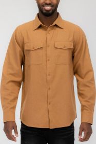 Weiv Mens Solid Flannel Shirt (Color: Camel, size: 3XL)