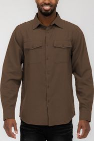 Weiv Mens Solid Flannel Shirt (Color: Brown, size: S)