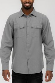 Weiv Mens Solid Flannel Shirt (Color: Light Grey, size: 2XL)