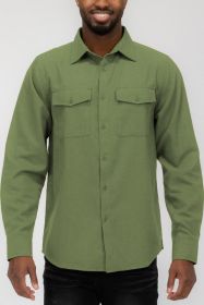 Weiv Mens Solid Flannel Shirt (Color: OLIVE, size: S)