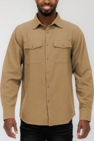 Weiv Mens Solid Flannel Shirt (Color: Khaki, size: L)