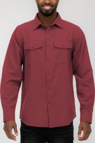 Weiv Mens Solid Flannel Shirt (Color: BURGUNDY, size: L)