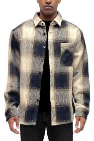 Flannel Shirt Jacket Checkered Plaid Shacket (Color: Brown, size: L)