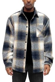 Flannel Shirt Jacket Checkered Plaid Shacket (Color: Black, size: S)