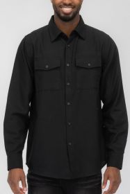 Weiv Mens Solid Flannel Shirt (Color: Black, size: 2XL)