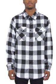 Checkered Long Sleeve Flannel Shirt (Color: BLACK WHITE, size: 2XL)