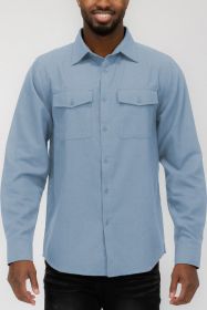 Weiv Mens Solid Flannel Shirt (Color: SKY, size: 3XL)