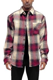 Flannel Shirt Jacket Checkered Plaid Shacket (Color: BURGUNDY, size: XL)